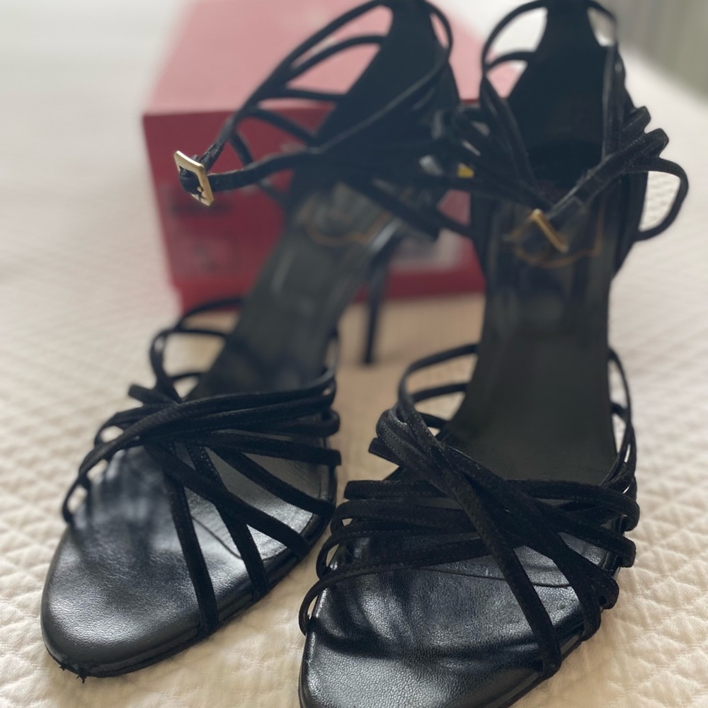Roger Vivier Paris cage style suede sandals in black size 39